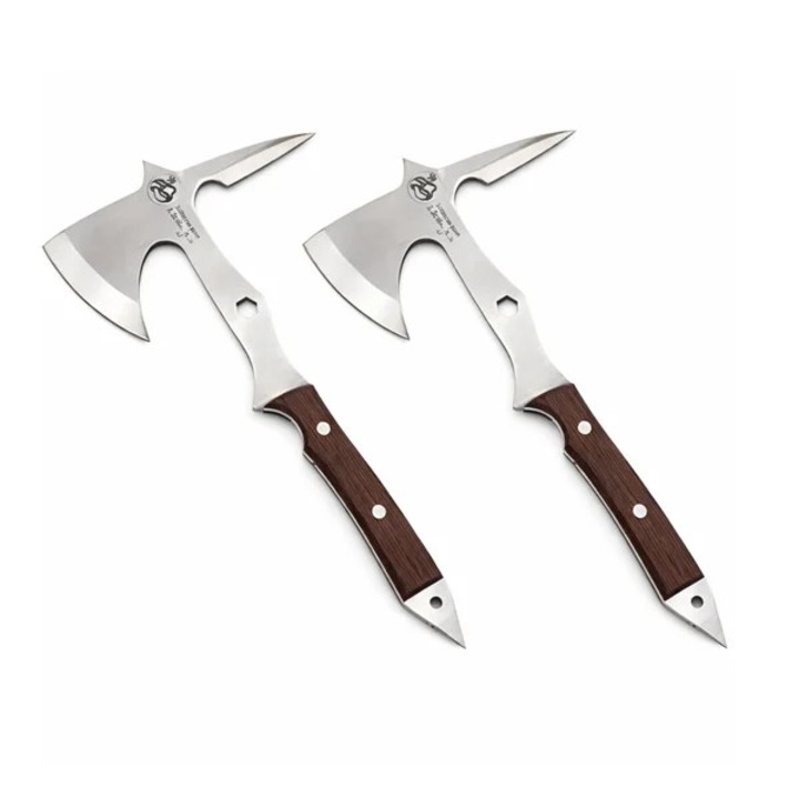 Két darabos multifunkcionális acélbalta készlet ergonomikus nyéllel és üvegtörővel, 53 cm, barna