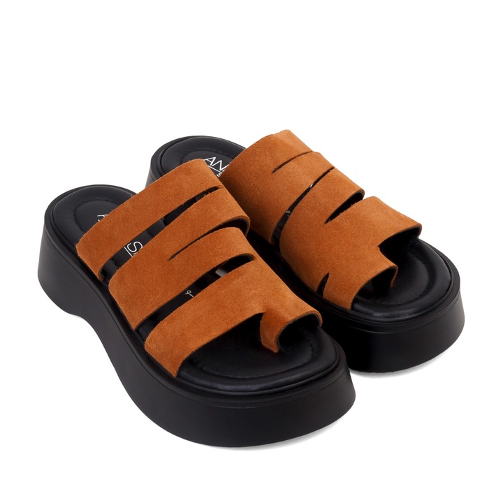 Slapi RITA - piele naturala maro, Maro, 36