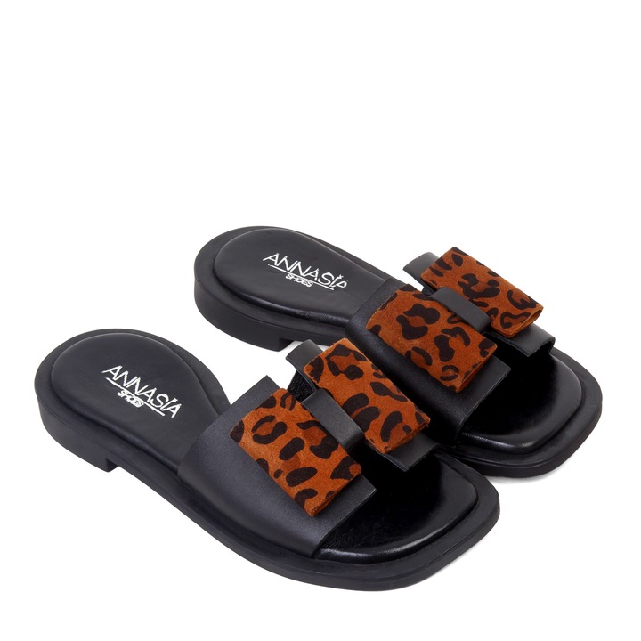 Slapi ERIN - piele naturala neagra, Negru, 39