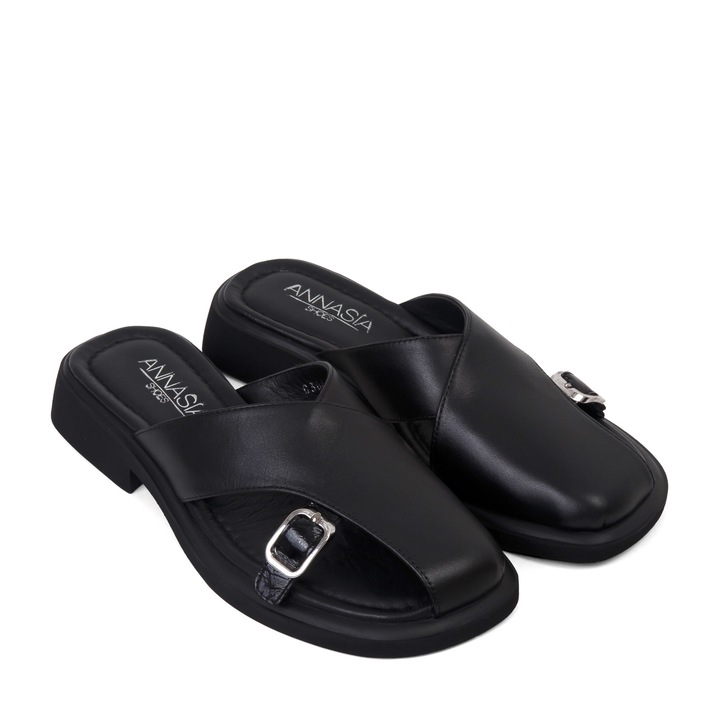 Slapi Carla - piele naturala neagra, Negru, 37