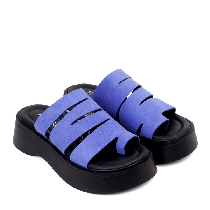 Slapi RITA - piele naturala albastra, Albastru, 36