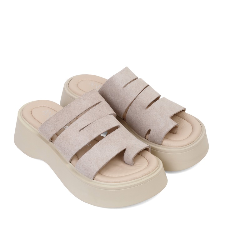 Slapi RITA - piele naturala bej, Bej, 37