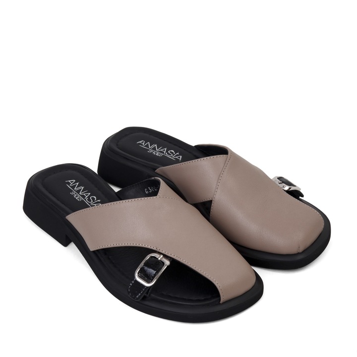 Slapi Carla - piele naturala bej, Bej, 39