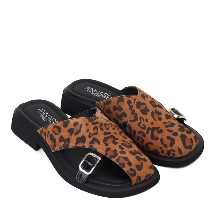 Slapi Carla - piele naturala animal printdwqf, Animal print, 39