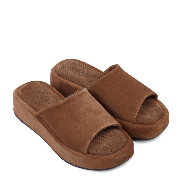 Slapi ANDA - piele naturala maro, Maro, 36