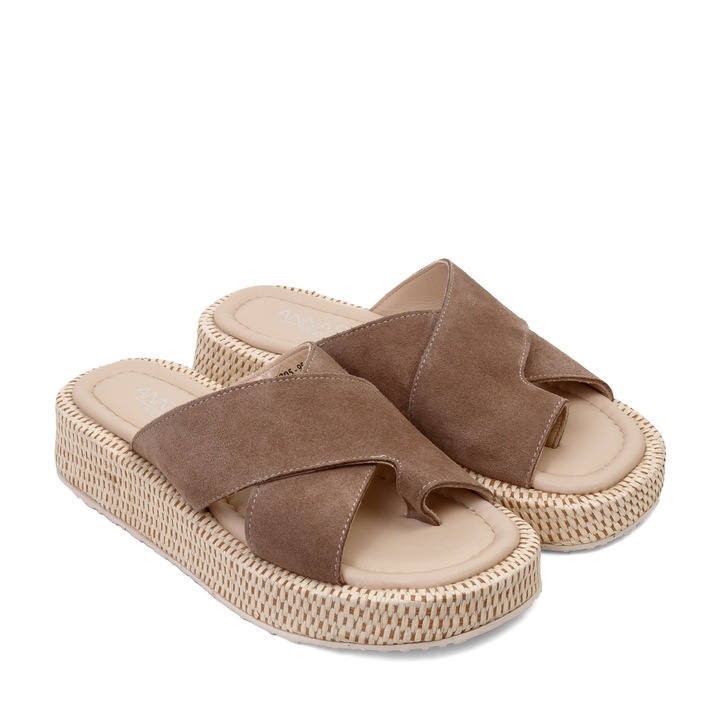 Slapi RUTH - piele naturala bej, Bej, 40