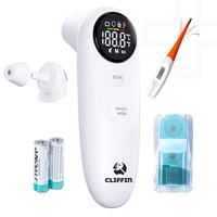 Termometru Digital 5 in 1 CLIFFIN®, cu Infrarosu, Non-contact, Masurare Temperatura Frunte, Ureche si Obiecte, Sugari si Adulti, Display LED, Stocare Memorie, Alarma Sonora, Capete Igienice Ureche incluse, Termometru Clasic inclus 2 Baterii incluse