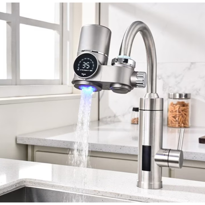 Ivóvíz tisztító szűrő csaphoz, digitális kijelzővel, UV-fénnyel, egyszerűen csapra szerelhető, ideális konyhába vagy fürdőszobába, pozitív ionokkal aktivált membránszűrő, víztisztító, csökkenti az ólmot, a klórt és a nehézfémeket