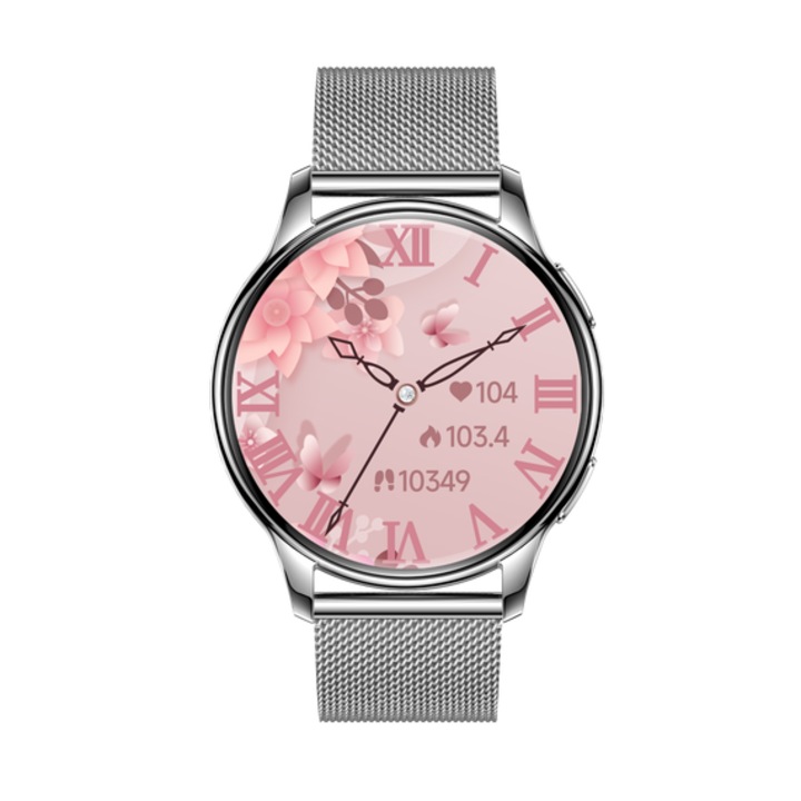 Смарт часовник Wonlex DW26-M за жени – със сребърна миланска каишка, със сребърен корпус