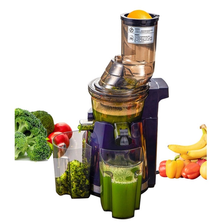 ET-LIFE Storcator cu Presare la Rece, Putere 250W, Ax cu Melc, Anti picurare, Antioxidare, Rezervor 1L suc - Rezervor 900 ml pulpa, Pastreaza vitaminele si mineralele, albastru