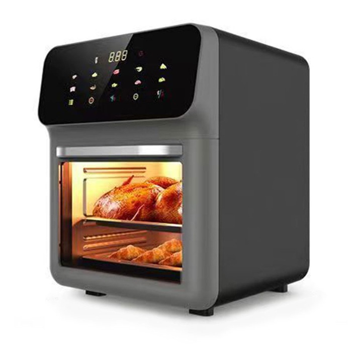 ET-LIFE Friteuza cu Aer Cald, Airfryer, Capacitate 15L, 1350W, Gatire pe 2 Nivele, 18 Programe, Multifunctional, Temperatura Ajustabila, Ecran, Negru