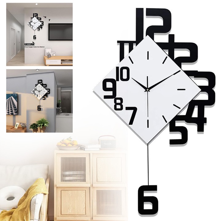 Модерни Стенни Часовници За Декор На Всекидневна, Стенни Часовници С Махало, Тихи, Захранвани С Батерии, За Офис, Кухня, Спалня, 34 x 63 см, Прост И Креативен Стенен Часовник