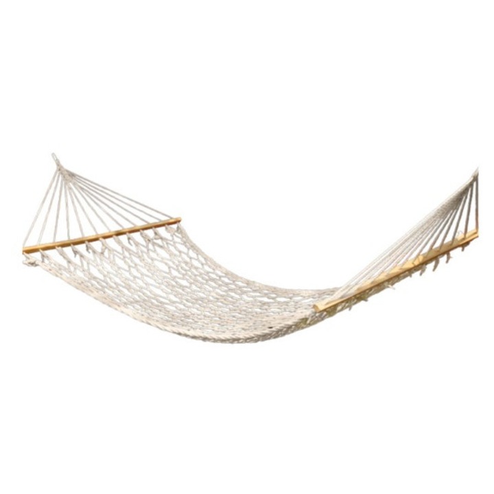 Hamac bej cu plasa de franghie 200 x 80 cm, suporta pana la 120 kg