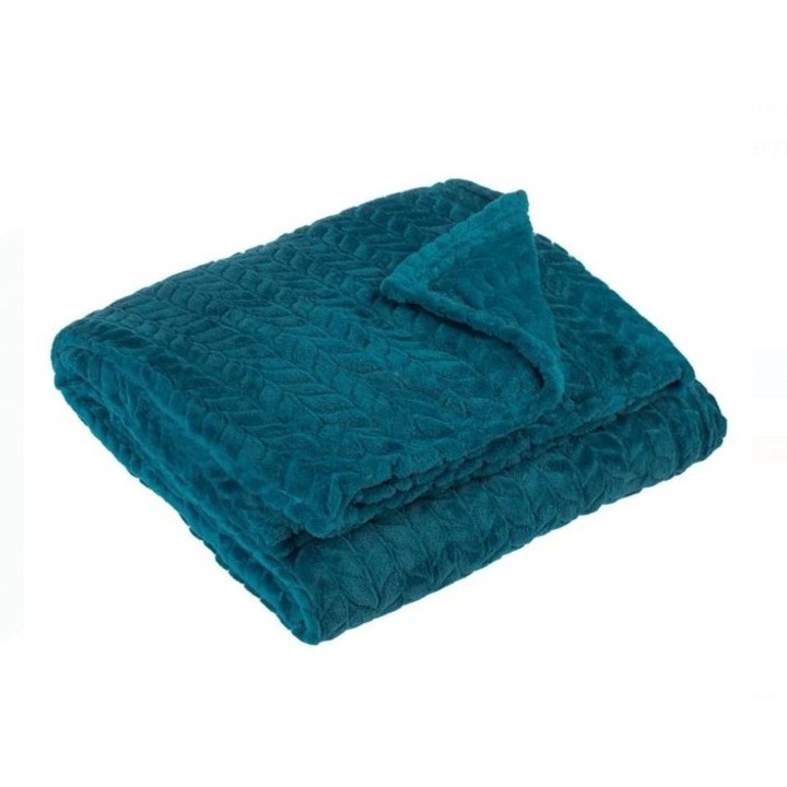 Patura decorativa, verde-petrol, moale si calduroasa, 160x130 cm