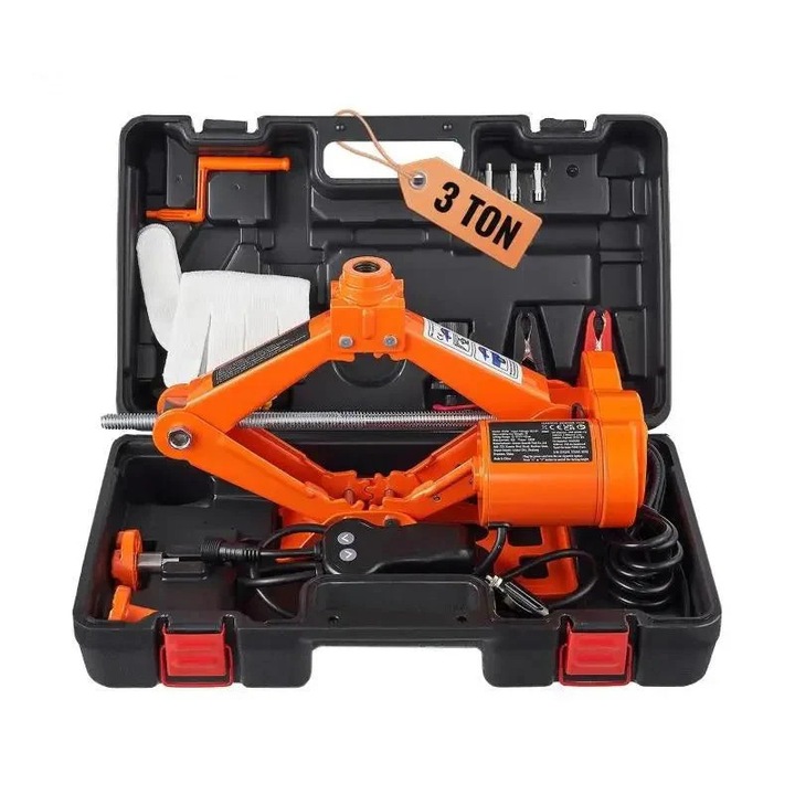 3T 12V-os elektromos autóemelő, gyors emelés, automata ollós emelő, LED lámpa, fekete