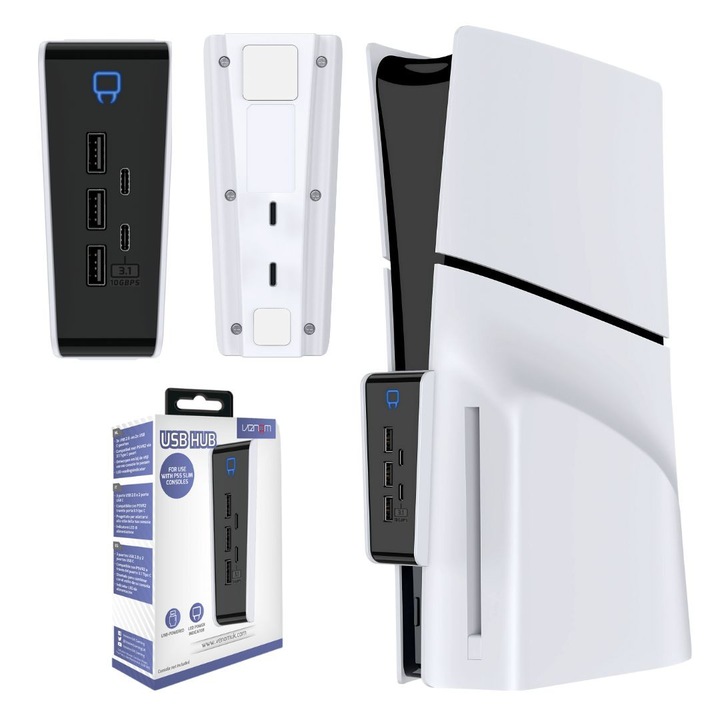 Hub USB Venom VS5021 pentru PS5 Slim, 5 porturi, negru, 17,5x10,9x3,7cm