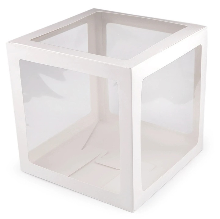 Cutie cu fereastra pentru baloane, alb 30x30x30 cm