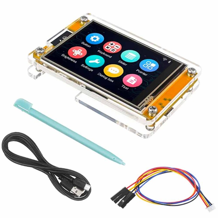 Microcontroler ESP32-WROOM cu ecran LCD tactil 2 "8", WiFi, Bluetooth, carcasa acrilica, 86x50x10mm