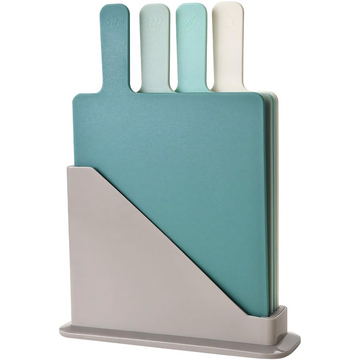 Tocator, BYONDSELF®, 30×23.5cm, Set 4 Piese, Cu Pictograma, Pentru Taiere Igienica si Fara Contaminare Incrucisata, Fara Miros, Usor de Curatat, Rezistent, Plastic, Design Modern, Multicolor