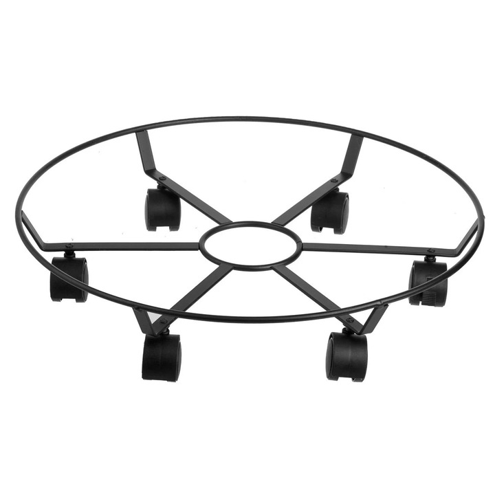Suport Ghiveci Metalic Rotund cu 6 Roti cu Frana Ø44.5x9.5cm pentru Ghivece Mari Mutare Usoara Balcon Interior Exterior