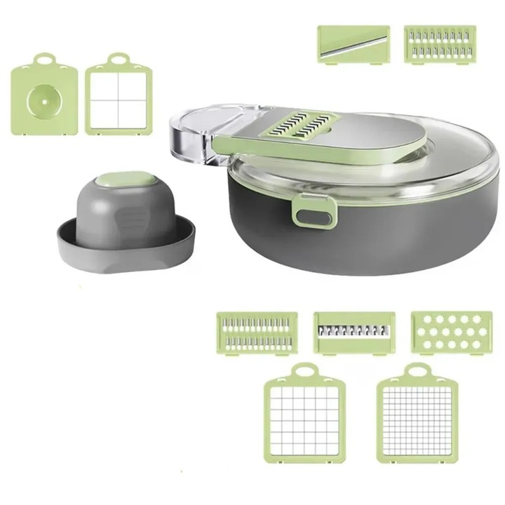 Set Tocator Legume Manual SoSar® 14 in 1 cu 8 Lame Inox pentru Taiere Razuire Feliere Separator Albus Recipient Mare si Accesorii Bucatarie
