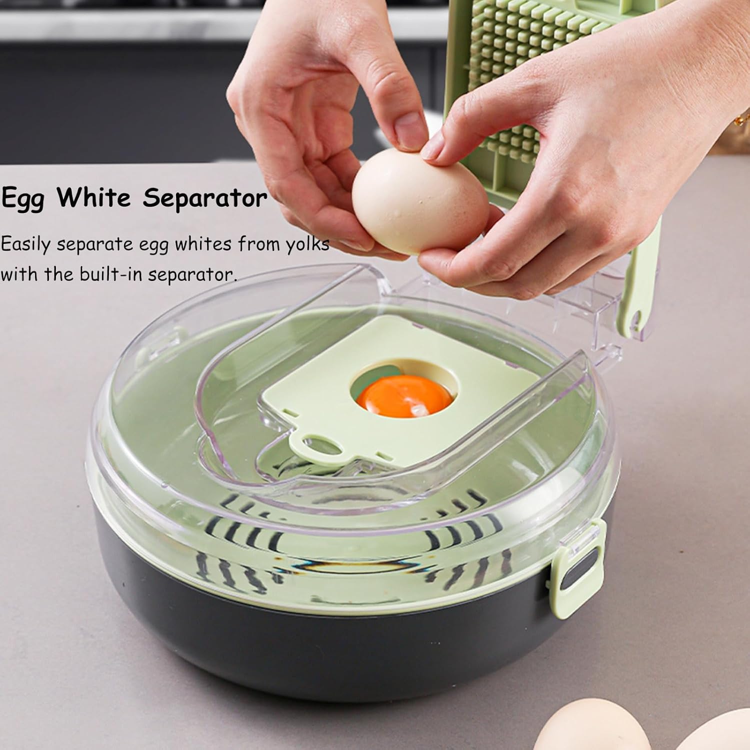 Set Tocator Legume Manual MACVI 14 in 1, 8 Lame din Otel Inoxidabil, Rotund, Plastic