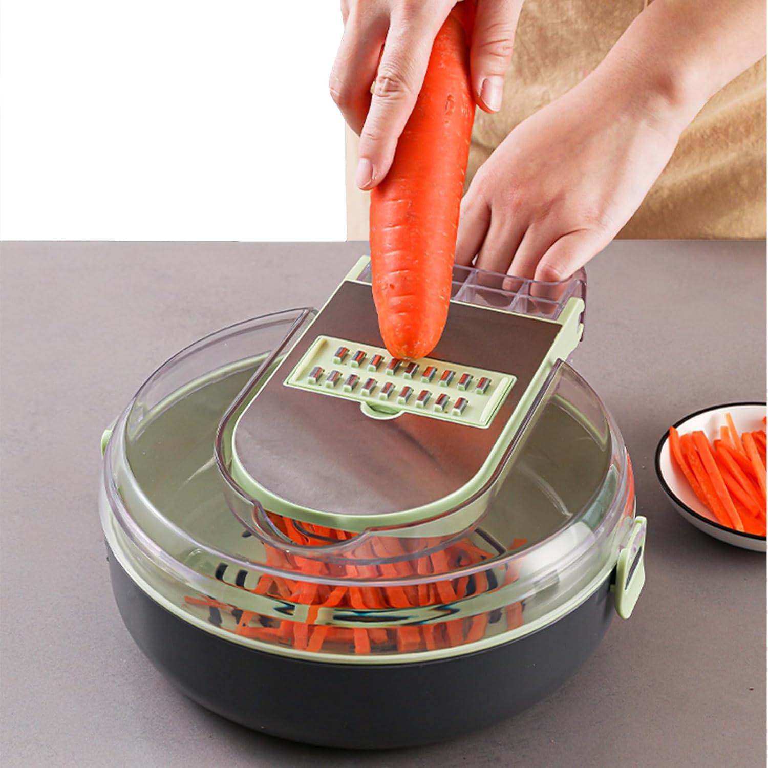 Set Tocator Legume Manual MACVI 14 in 1, 8 Lame din Otel Inoxidabil, Rotund, Plastic