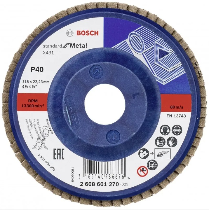 BOSCH Disc de slefuire evantai X431 pentru metal, executie dreapta, 115x22.2 mm, granulatie 40