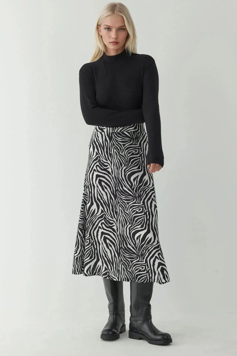 Fusta mini dama HiCCUP, bumbac, imprimeu zebra, alb/negru