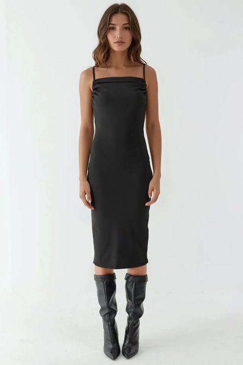 Rochie midi mulata, HiCCUP, guler inalt, negru, jerseu