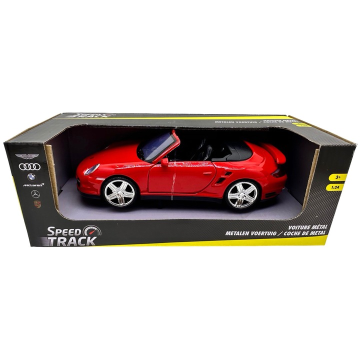 Porsche 911 turbo piros kabrió modell 1:24 fém nyitható ajtókkal