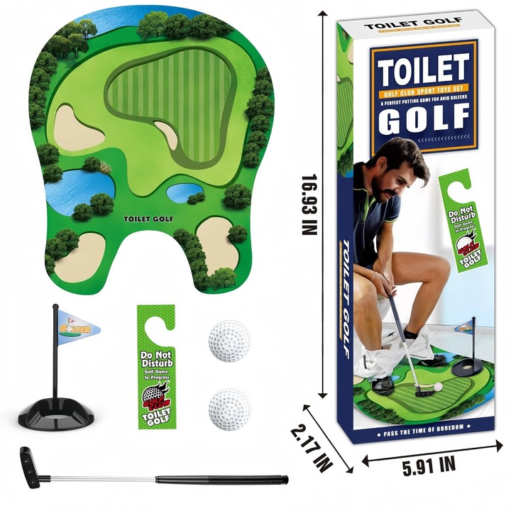 Set de Golf Mini Indoor, Omelivon, 1 gazon, 2 mingi, 1 putter, 1 gaura cu steag, 1 semn "Nu Disturba", multicolor