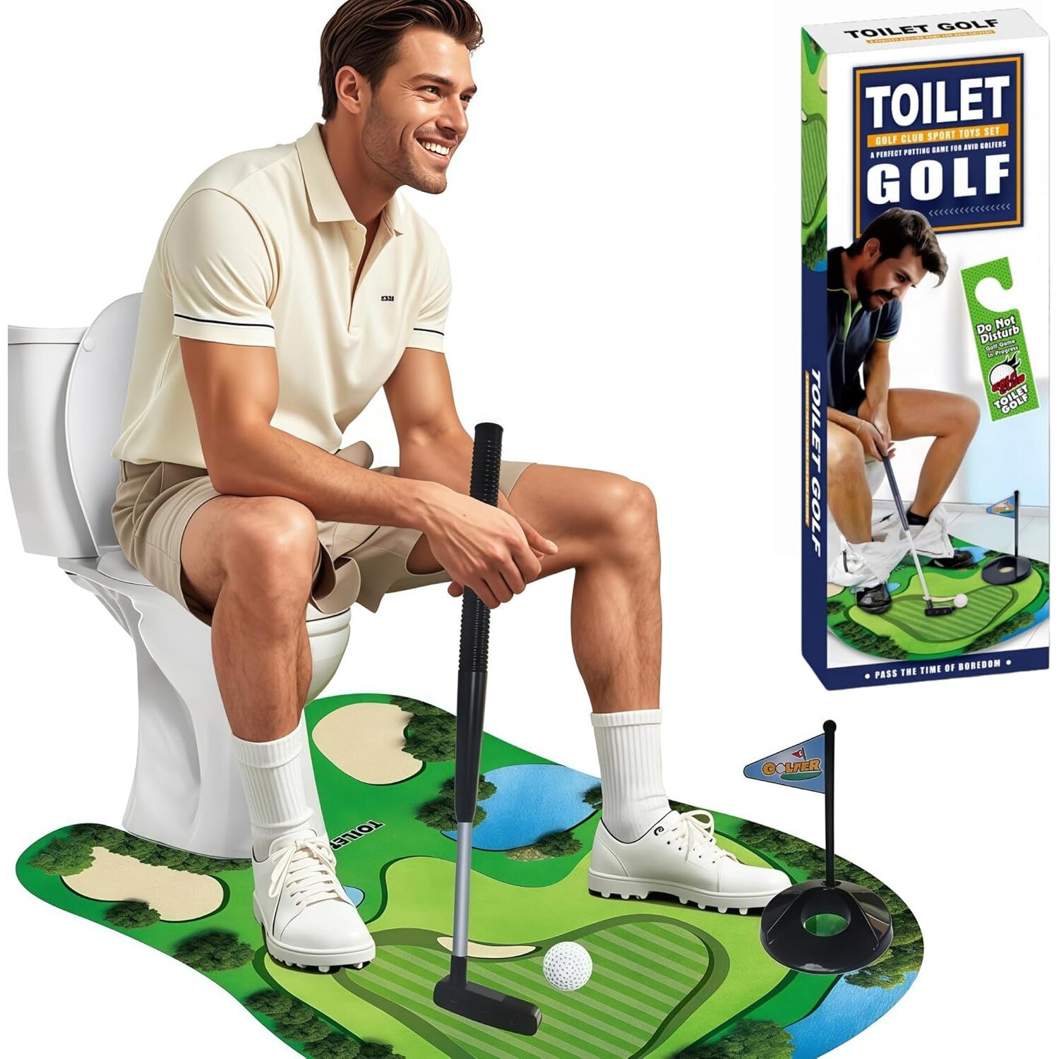 Set de Golf Mini Indoor, Omelivon®, 1 gazon, 2 mingi, 1 putter, 1