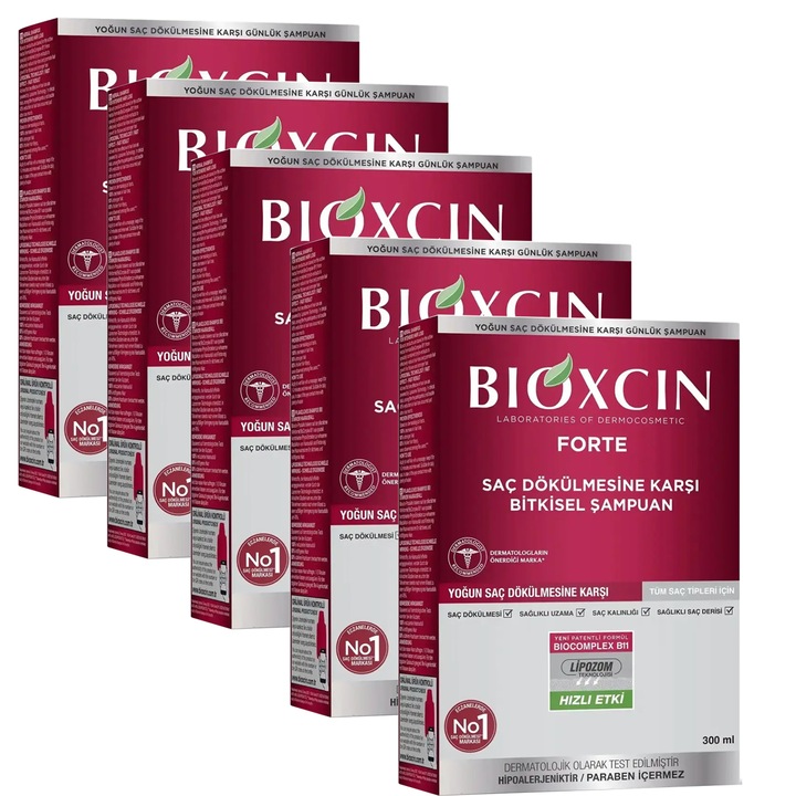 Bioxcin Forte Sampon Impotriva Caderii Parului 5x300 ML, pentru Toate Tipurile de Par, Formula Intensiva de Intarire