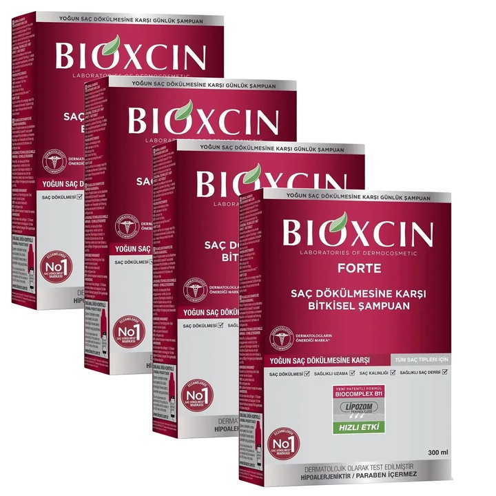 Bioxcin Forte Sampon Impotriva Caderii Parului 4x300 ML, pentru Toate Tipurile de Par, Formula Intensiva de Intarire