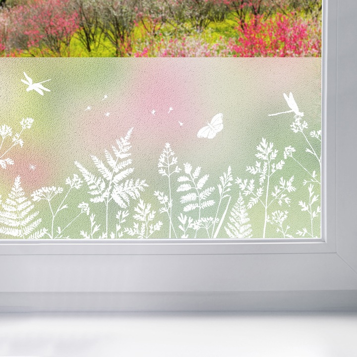 Banda decorativa pentru geam cu aderenta statica, 20 x 150 cm, DecoMeister®, Model Pajiste, W013-020R0150