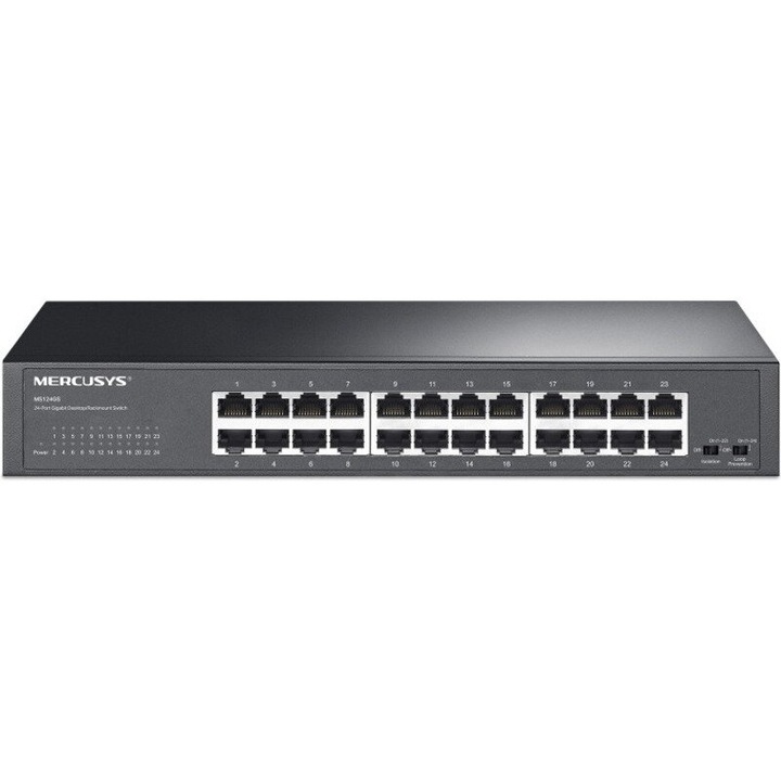 Switch MERCUSYS MS124GS, 24 porturi RJ45, Viteza de transfer 10/100/1000 Mbps, Plug-and-Play