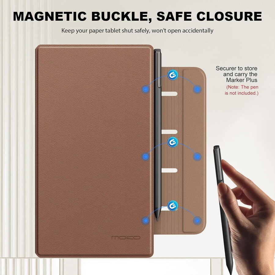 Husa MoKo Book Folio pentru Remarkable Paper Pro Move 7.3", Magnetic, Maro
