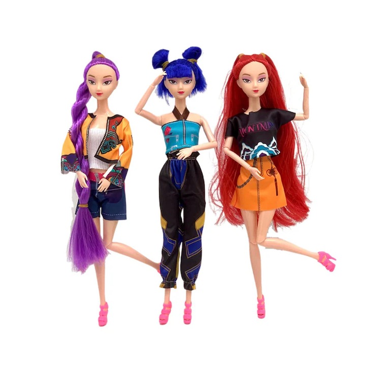 Set 3 papusi K-POP Devil Hunter Girls Impact Vision®, 3 piese, vinil, dimensiune 28 cm