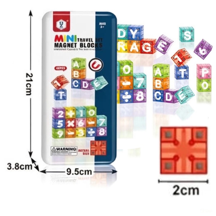 40 darabos mágneses betű-, szám- és matematikai szimbólumkészlet - Hordozható oktatójáték 3+ éves gyermekeknek, fém dobozzal