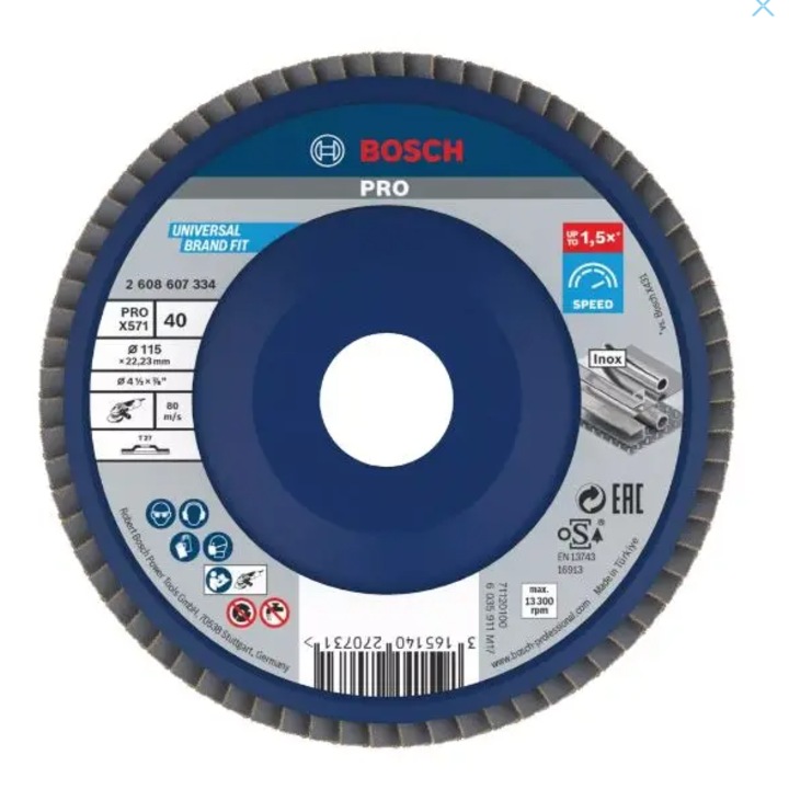 BOSCH Disc evantai pentru metal granulatie 40, diametru 115 mm