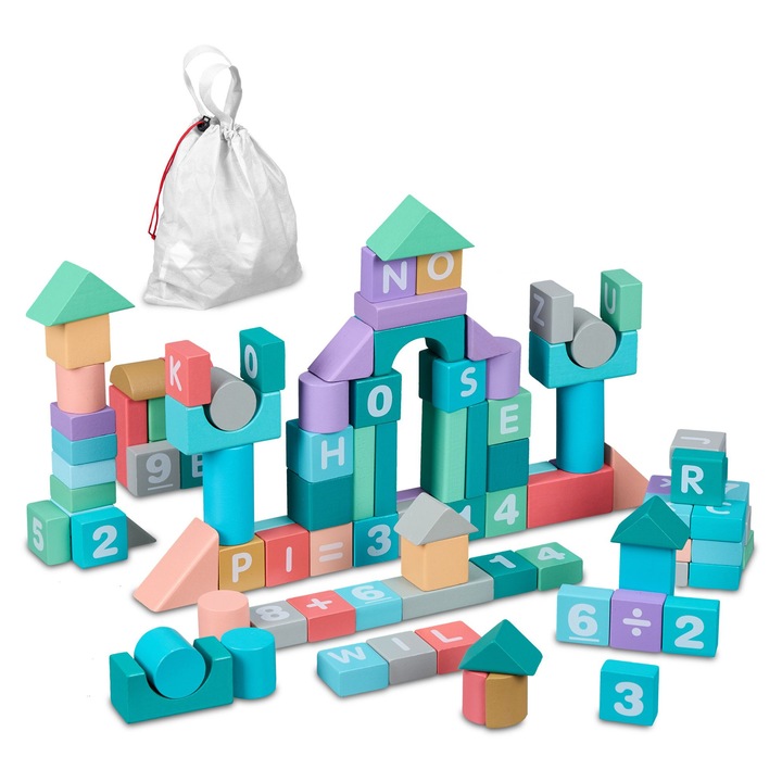 Комплект за конструиране за деца Relaxdays, 108 части, MDF, Многоцветен/Тюркоаз