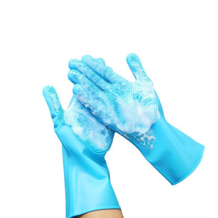 Szilikon kesztyű háziállatoknak, karcolás- és harapásálló, macskáknak és kutyáknak megfelelő, kényelmes SPA masszázskesztyű, kék, 31x14,5 cm, 1 darab