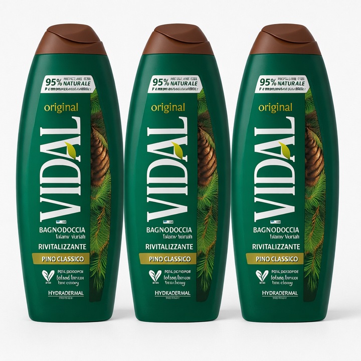 Set gel de dus Vidal Pino Classico, 3 x 500 ml, revitalizant, unisex, cu extract de pin