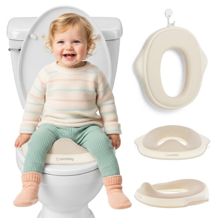Reductor Wc Pentru Copii Antiderapant Scaun Toaleta Cu Forma Ergonomica Alb Bej Sun Baby Pentru Invatarea Folosirii Toaletei