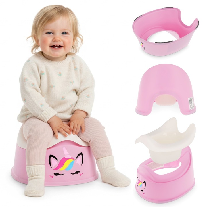 Olita Pentru Copii Sun Baby Antiderapanta Cu Recipient Detasabil Si Autocolante Unicorn Roz Inchis