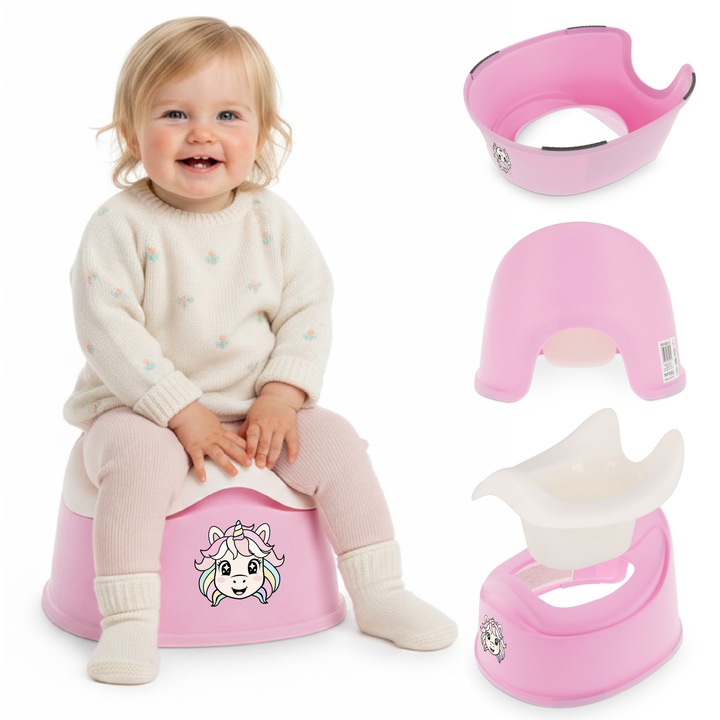 Olita Pentru Copii Sun Baby Antiderapanta Cu Recipient Detasabil Si Autocolante Unicorn Roz Inchis