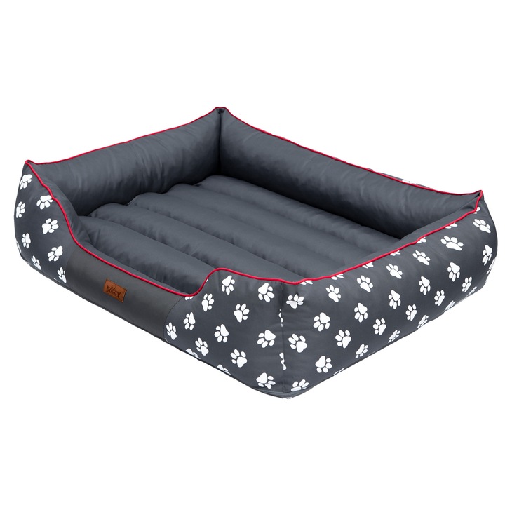 Culcus pentru caini, BJIRD, 110x90cm, waterproof, gri cu labute, set