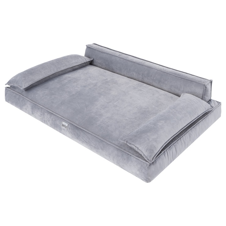Culcus pentru caini BJIRD, 99x66cm, gri Velvet, impermeabil, cu protectie spate