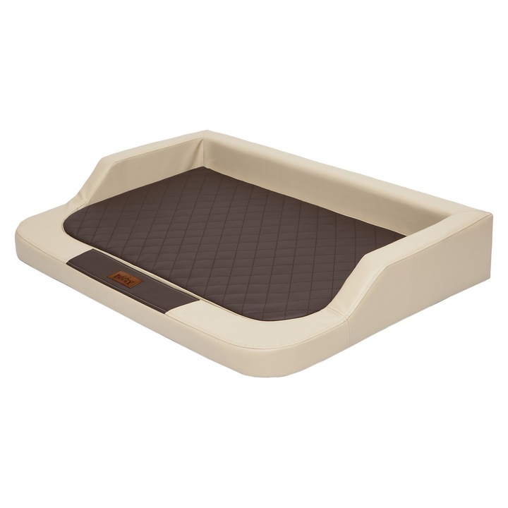 Culcus ortopedic pentru caini, BJIRD, 75x50cm, cu 3cm spuma memory, ecopiele, bej cu maro